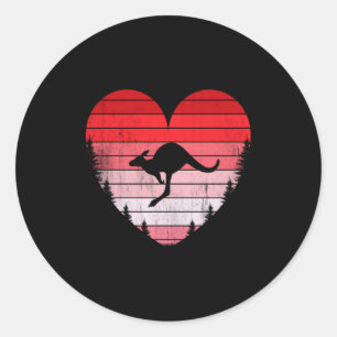 Kangaroo Heart Love Valentines Day Vintage Retro S Classic Round Sticker