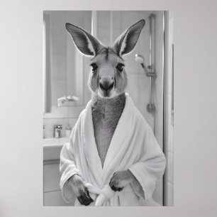 Kangaroo in Bathrobe Print, Funny Animal Bathroom Poster