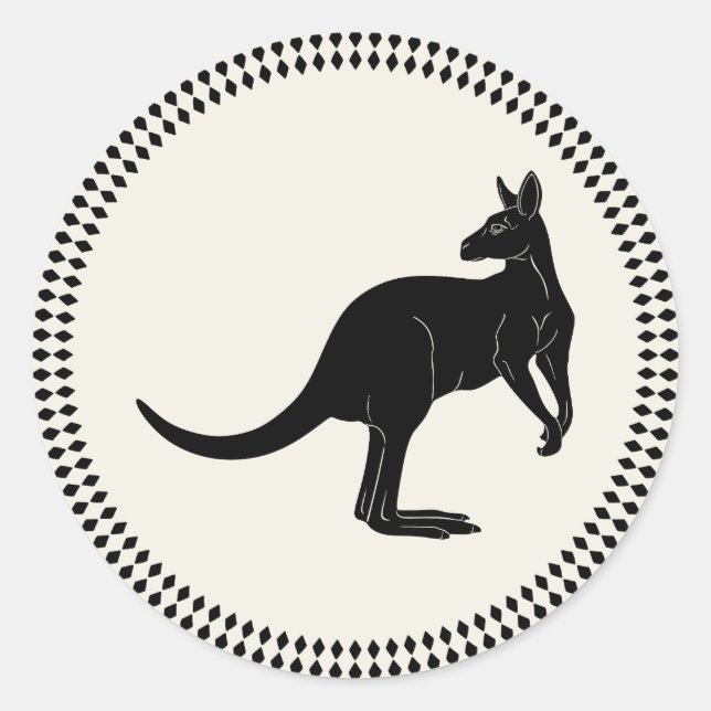 Kangaroo in black colour minimalism  classic round sticker (Front)