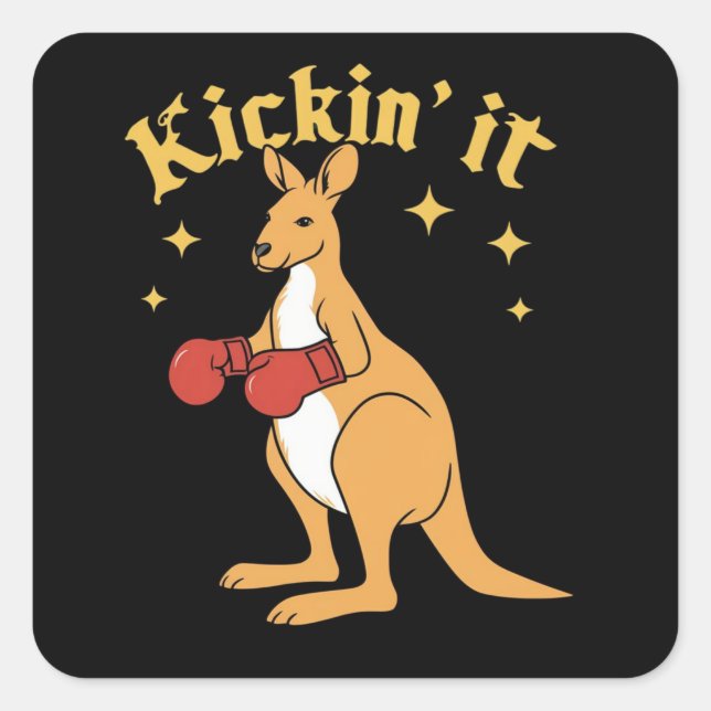 Kangaroo in simple gothic boxing square sticker (Front)