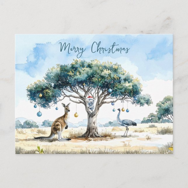 Kangaroo Koala and Emu Gumtree Christmas Baubles Postcard (Front)