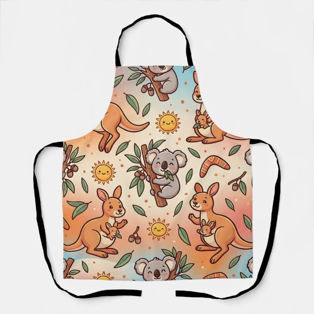 Kangaroo Koala Apron – Cute Outback Pattern (Front)