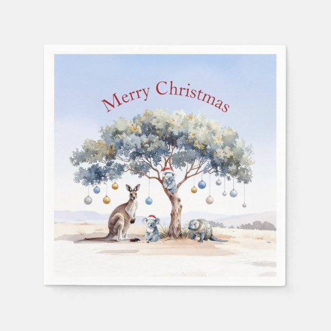 Kangaroo Koalas Platypus Christmas Gumtree Baubles Napkin (Front)