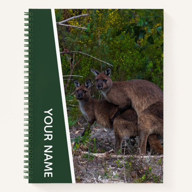 Kangaroo Love Australia Cute Animal, Custom Green Notebook (Front)
