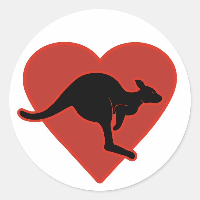 Kangaroo Love Red Heart Classic Round Sticker (Front)