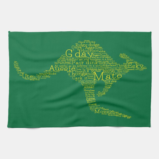 Kangaroo made of Australian slang Tea Towel (Horizontal)