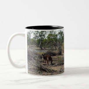 Kangaroo, Meanwhile At The Billabong, Two-Tone Coffee Mug