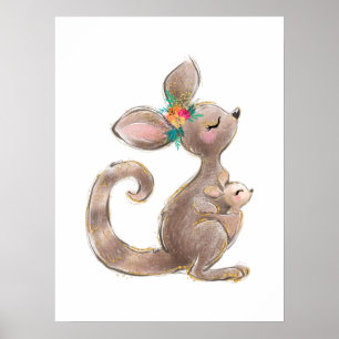 Kangaroo Mother and Baby Poster