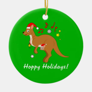 Kangaroo Mum and Joey at Christmas Hoppy Holidays Ceramic Ornament