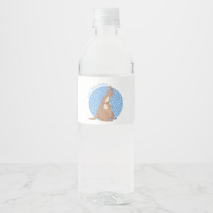 Kangaroo Mummy and Baby Joey Blue Shower Water Bottle Label