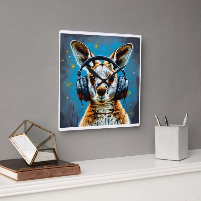 Kangaroo music lover square wall clock (Office)