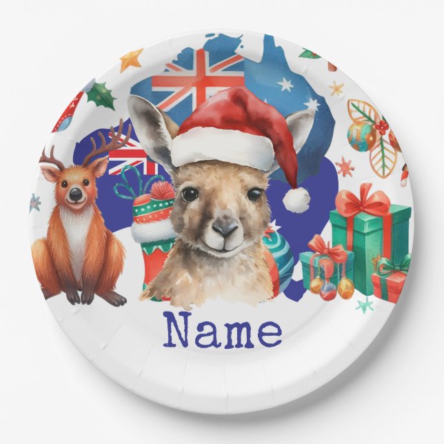 Kangaroo on Australia Flag  Paper Plate (Front)