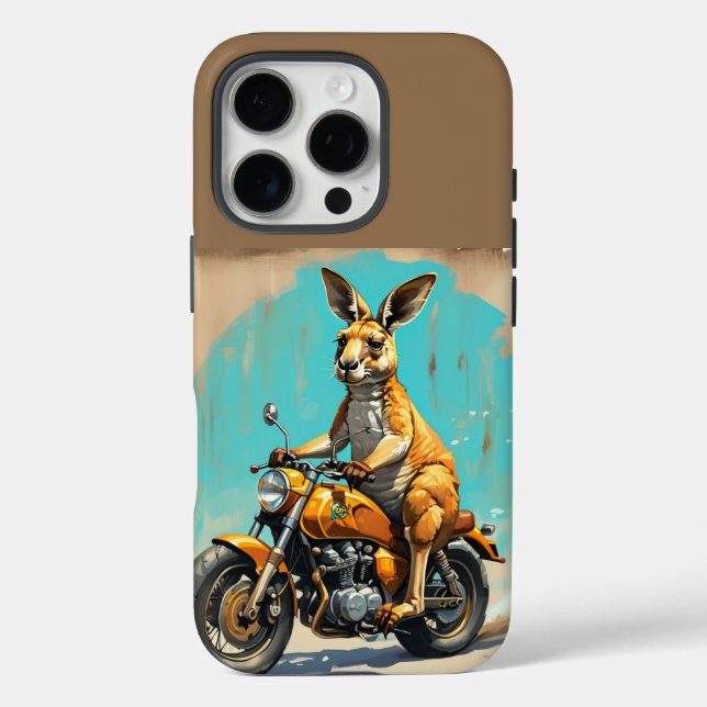 Kangaroo on motorcycle iPhone 16 pro Case (Back)