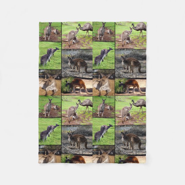 Kangaroo Photo Collage , Fleece Blanket (Front)