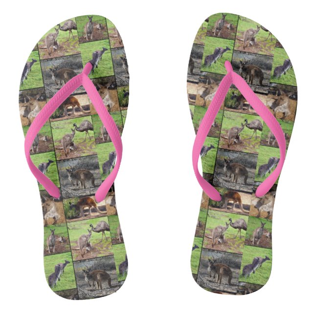 Kangaroo Photo Collage, Thongs (Footbed)