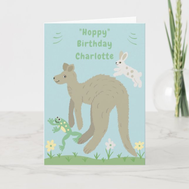 Kangaroo, Rabbit, and Frog Birthday Card (Front)