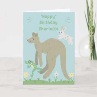 Kangaroo, Rabbit, and Frog Birthday Card