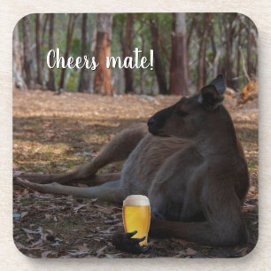 Kangaroo Relaxing with Beer Australia Funny Coaster