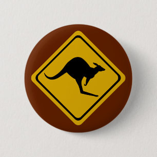 kangaroo road sign 6 cm round badge