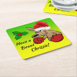 Kangaroo Santa Australian Christmas Party Square Paper Coaster