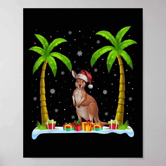Kangaroo Santa Hat Palm Tree Beach Xmas Pajama  Poster (Front)