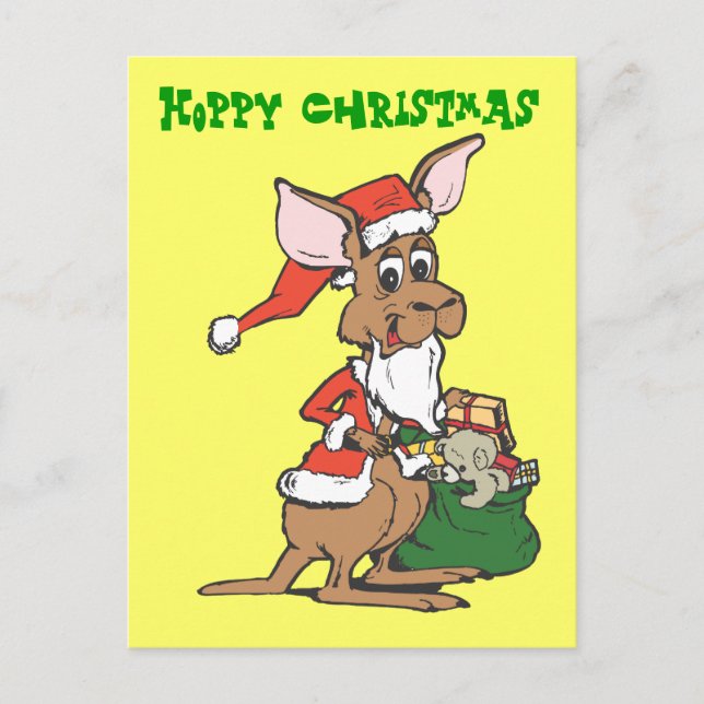 Kangaroo Santa, Hoppy Christmas Holiday Postcard (Front)