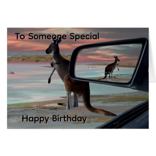 Kangaroo Seaside Breezes Illusion Art, Bday Card (Front Horizontal)