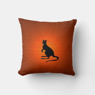 Kangaroo Silhouette on Orange and Red Stripes Cushion