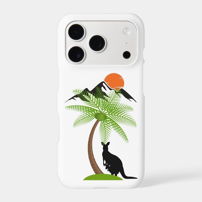 Kangaroo Silhouette with Palm Tree and Mountains  (Back)