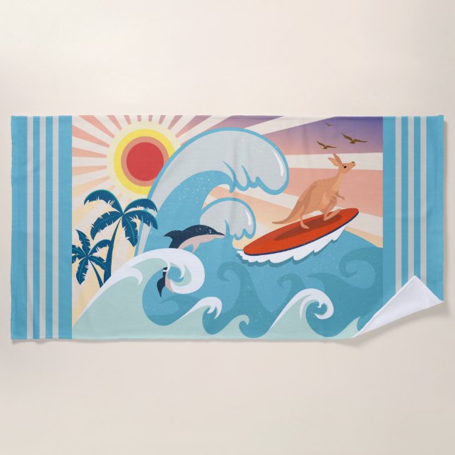 Kangaroo Surfing Beach Towel (Front)