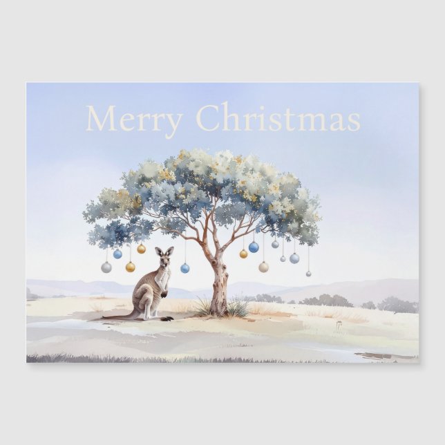 Kangaroo under gumtree with Christmas baubles (Front)
