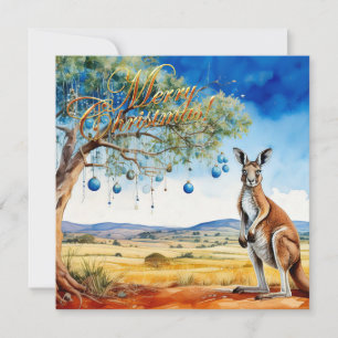 Kangaroo under gumtree with Christmas baubles Card