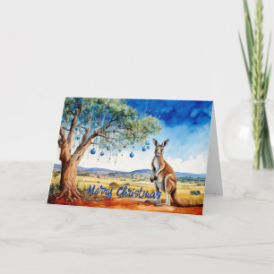 Kangaroo under gumtree with Christmas baubles Card