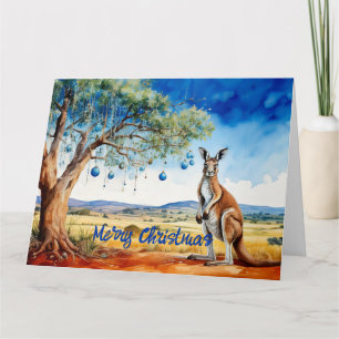 Kangaroo under gumtree with Christmas baubles Card
