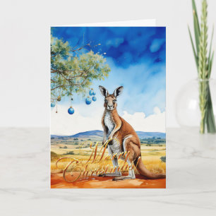 Kangaroo under gumtree with Christmas baubles Card