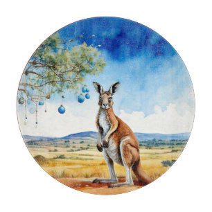 Kangaroo under gumtree with Christmas baubles Cutting Board