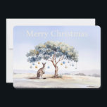 Kangaroo under gumtree with Christmas baubles Holiday Card<br><div class="desc">A Christmas kangaroo sitting under a gumtree decorated with baubles.  
Merry Christmas greeting on front
Merry Christmas and Happy New Year greeting on back</div>