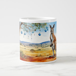 Kangaroo under gumtree with Christmas baubles Large Coffee Mug