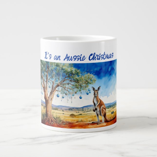 Kangaroo under gumtree with Christmas baubles Large Coffee Mug (Front)