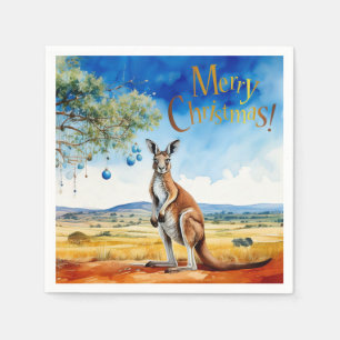 Kangaroo under gumtree with Christmas baubles Napkin