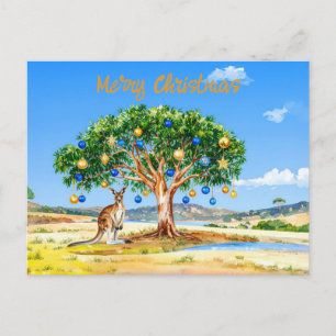 Kangaroo under gumtree with Christmas baubles Postcard