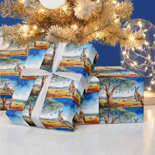 Kangaroo under gumtree with Christmas baubles Wrapping Paper
