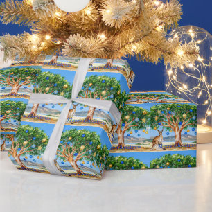 Kangaroo under gumtree with Christmas baubles Wrapping Paper