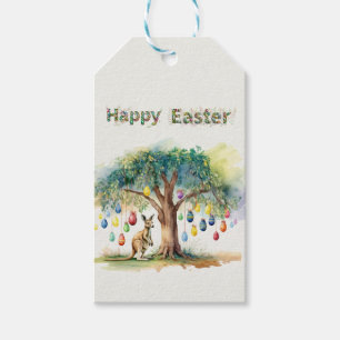 Kangaroo under gumtree with Easter eggs Gift Tags