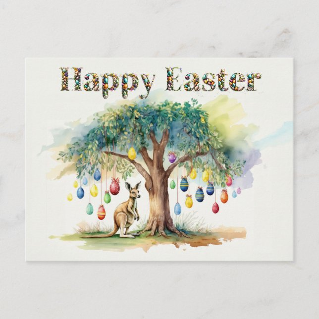 Kangaroo under gumtree with Easter eggs Postcard (Front)