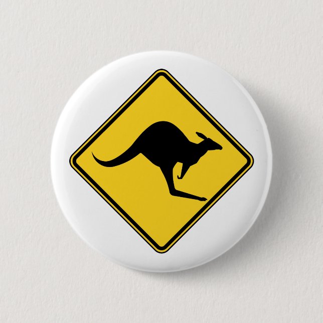 kangaroo warning danger in australia day 6 cm round badge (Front)