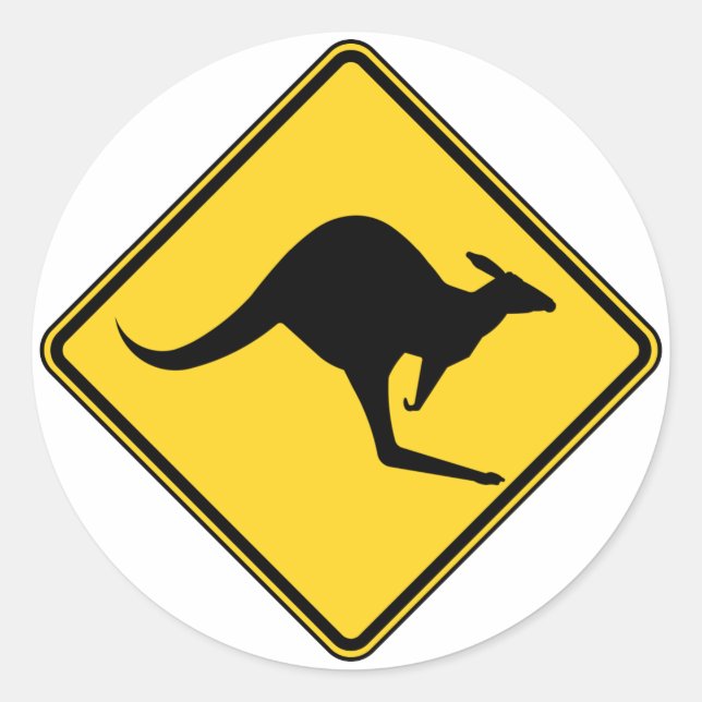 kangaroo warning danger in australia day classic round sticker (Front)