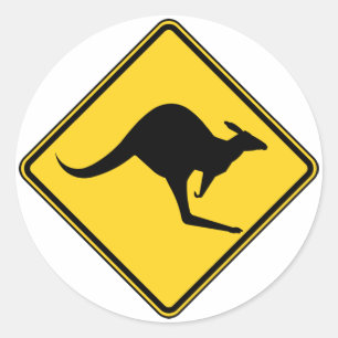 kangaroo warning danger in australia day classic round sticker