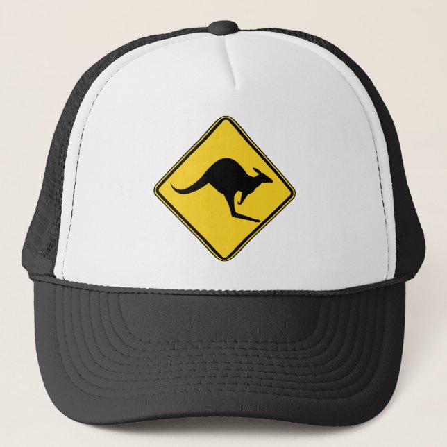kangaroo warning danger in australia day trucker hat (Front)