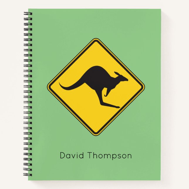 Kangaroo Warning Sign Notebook Personalised (Front)